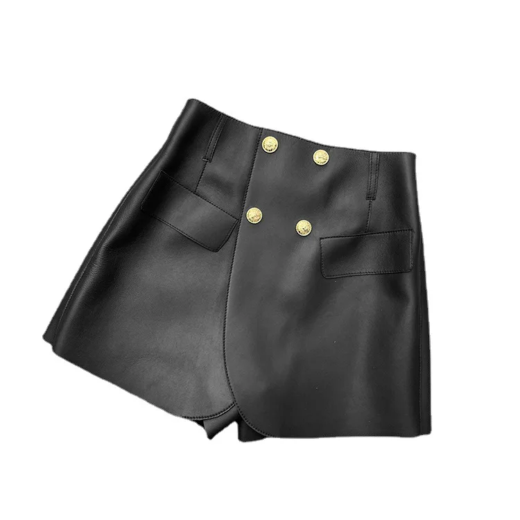 

factory new arrival 2021 women fashion real leather shorts,women thin shorts