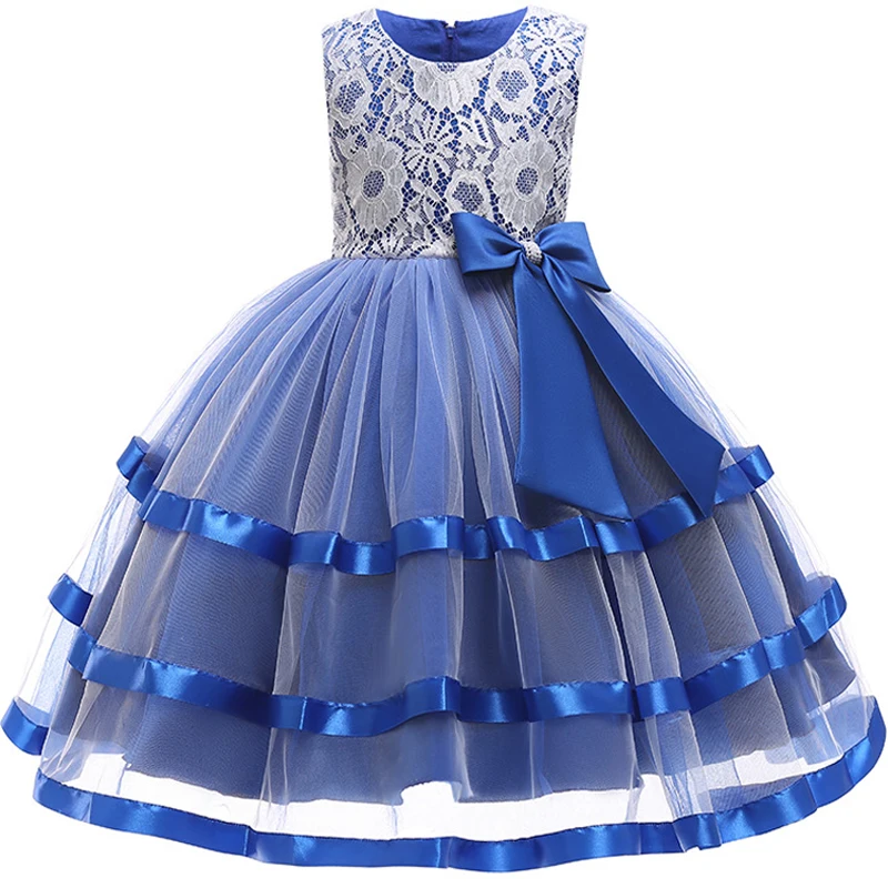 Синий Платье для маленьких девочек vestidos костюмы, платье принцессы для девочек кружевное платье с цветочным рисунком платья бальное платье пышные вечерние платья Детская Костюмы - Цвет: Синий
