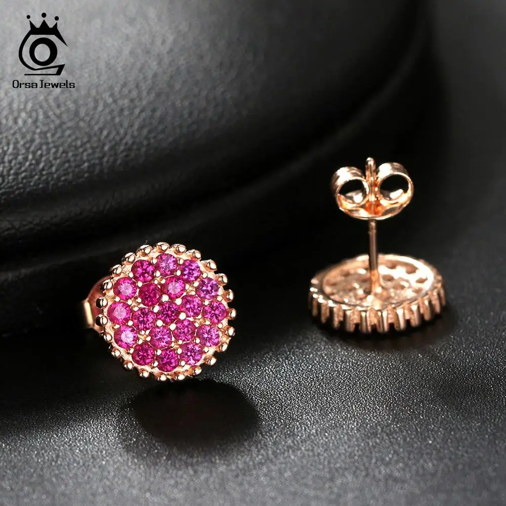 ORSA JEWELS новейший цветок серьги гвоздики AAAA розовое золото циркон Настоящее серебро 925 пробы женские серьги Элегантные ювелирные изделия SE161