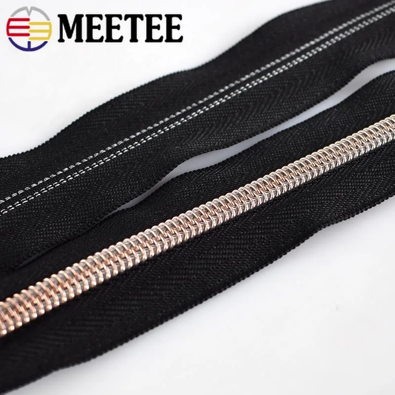 

10Meters 3# 5# Rose Gold Nylon Teeth Zipper for Sewing Garment Plastic Coil Zippers Zip Repair Kit Bag DIY Zips Accessories