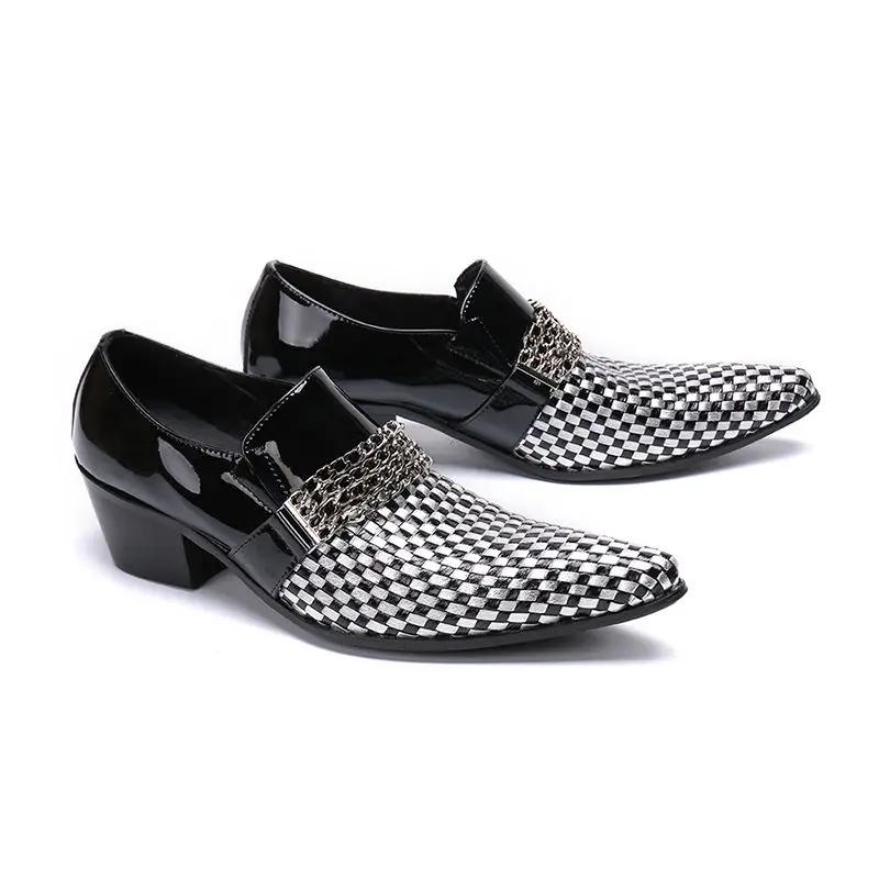 Chentel Noble Manual Gentleman Black And White Plaid Fashion Mens Dress Shoes Genuine Leather Flats Big Size | Обувь