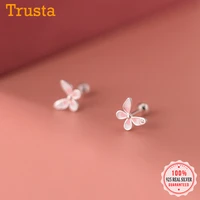 trustdavis real 925 sterling silver fashion sweet mini insect butterfly screw stud earrings for women wedding fine jewelry db082