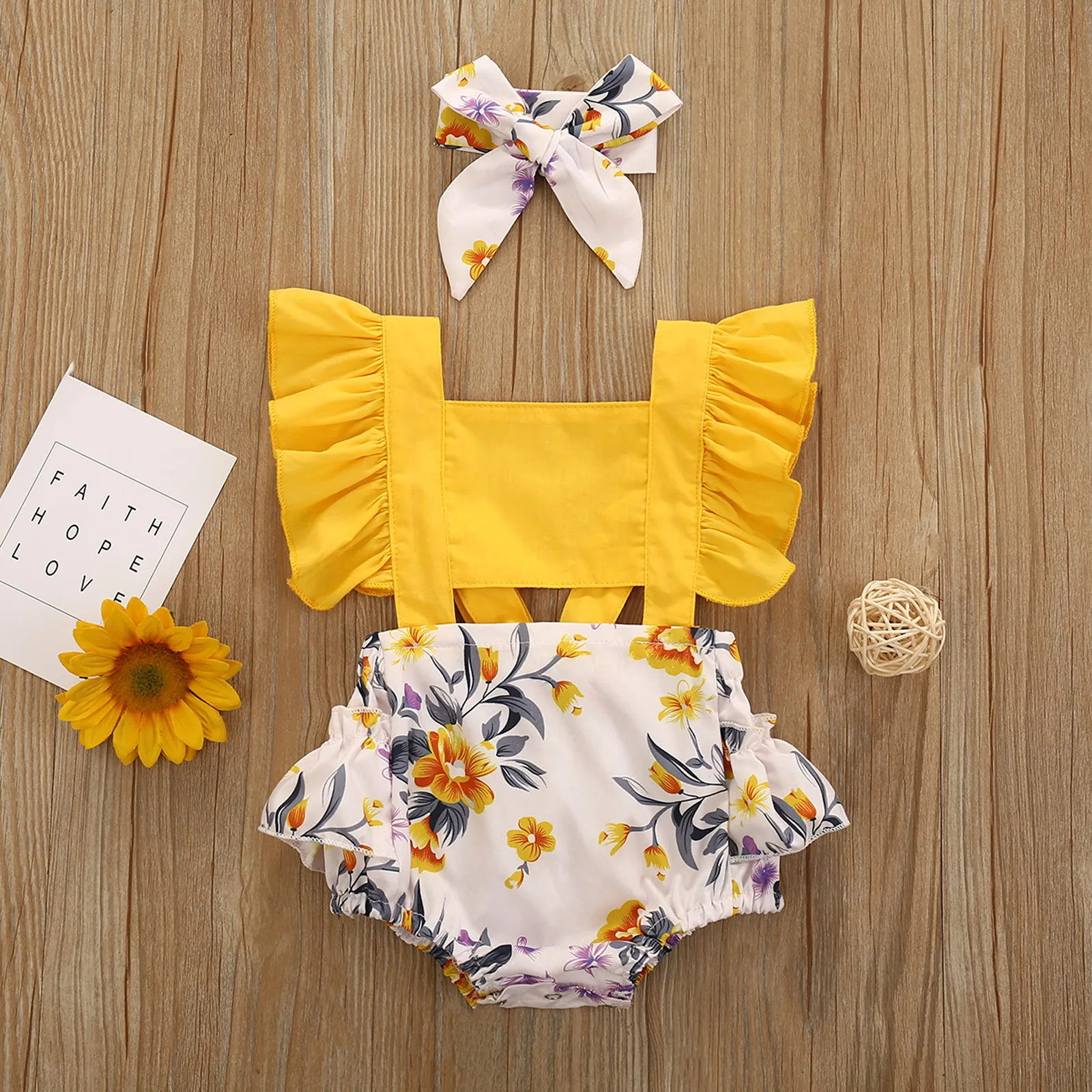 

Baby Girls Bodysuit Ruffle Sleeve Flower Print Romper Hollow Out Backless Bodysuit Summer Newborn Infant Toddler Baby Clothes