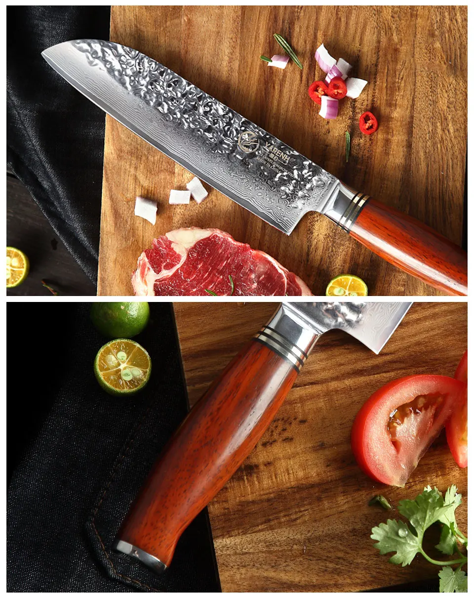 YARENH 7 inch Santoku нож шеф-повара японский VG10 филе нож Дамаск Сталь овощей Ножи лучшие sharp Professnal Кухня Ножи