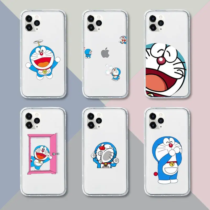 

Japanese anime Doraemon Phone Case Transparent For iPhone 13 12 11 pro mini XS XR X max 5 6 s 7 8 plus Soft Clear Mobile bags