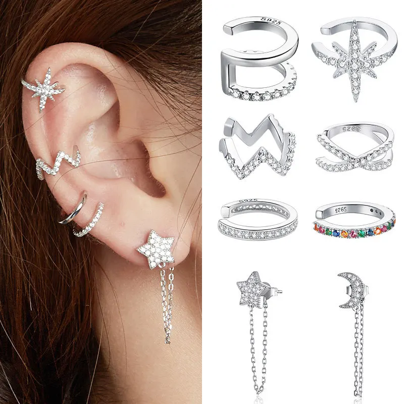 

Ear Clip Simple Zircon No Pierced Single Earcuff Star Moon Geometric Earrings Circle for Women Jewelry 2021