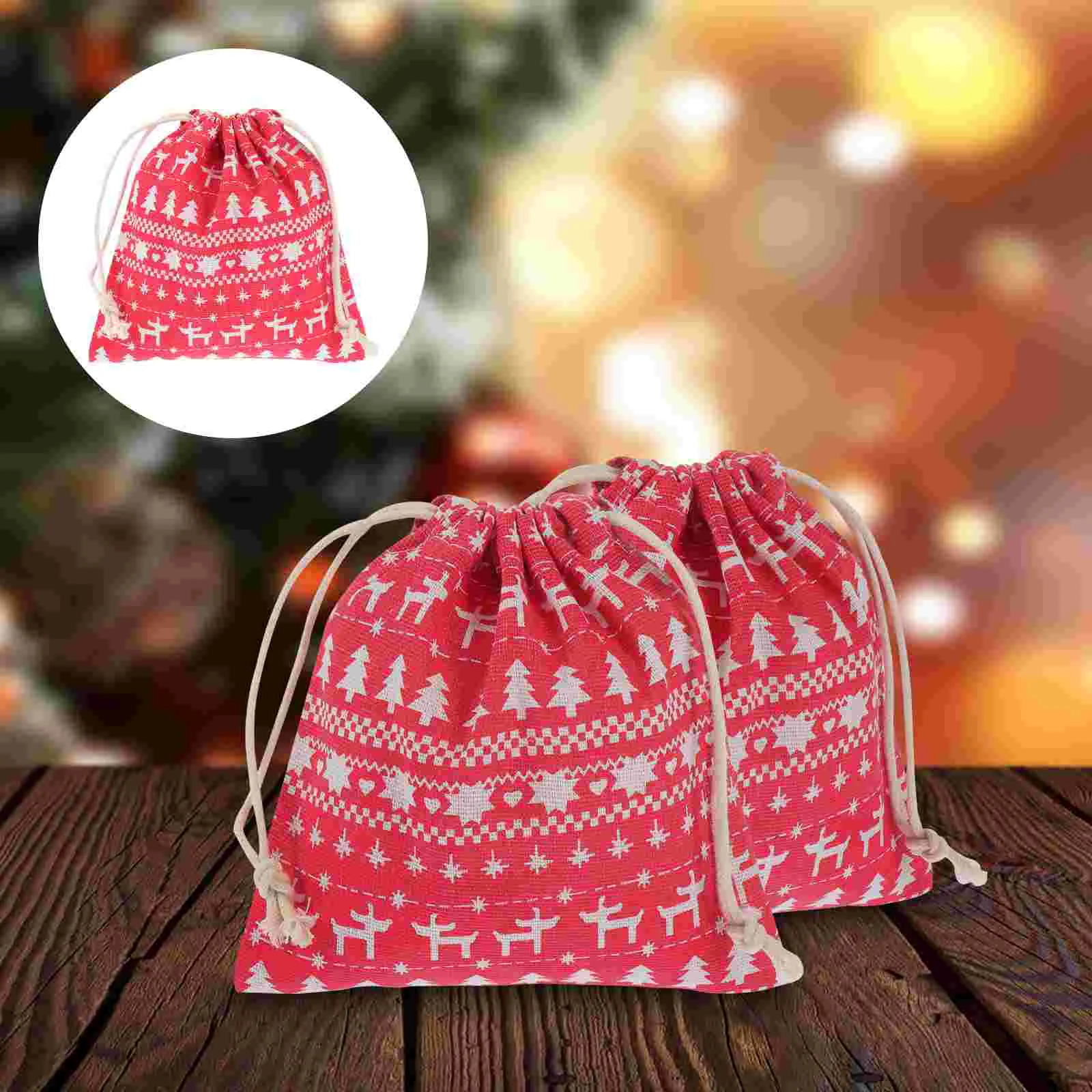 

10pcs Drawstring Gift Bags Christmas Gift Linen Pouches Candy Storage Bags
