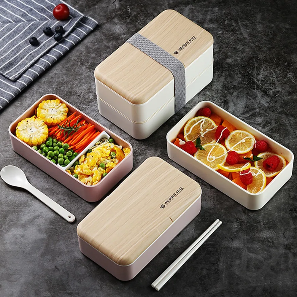 

Double-layer Large-capacity Bento Box Leak-proof Stackable Lunch Container With Chopstick Spoon Portable Lunchbox For Work Kids