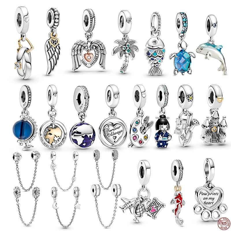 

Модные Двухцветные обручальные кольца из серебра 925 пробы, подвески с бусинами, подходят для оригинального брендового браслета