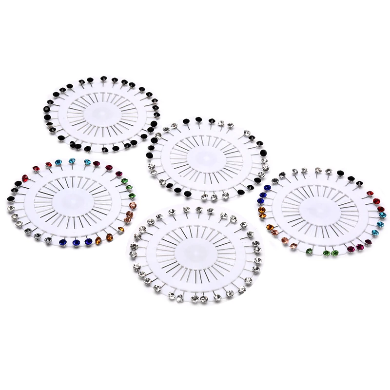 12/30pcs/set Crystal Diamante Wheel Brooch Long Pins Sewing Snag For Wedding Hat Hijab Scarf images - 6