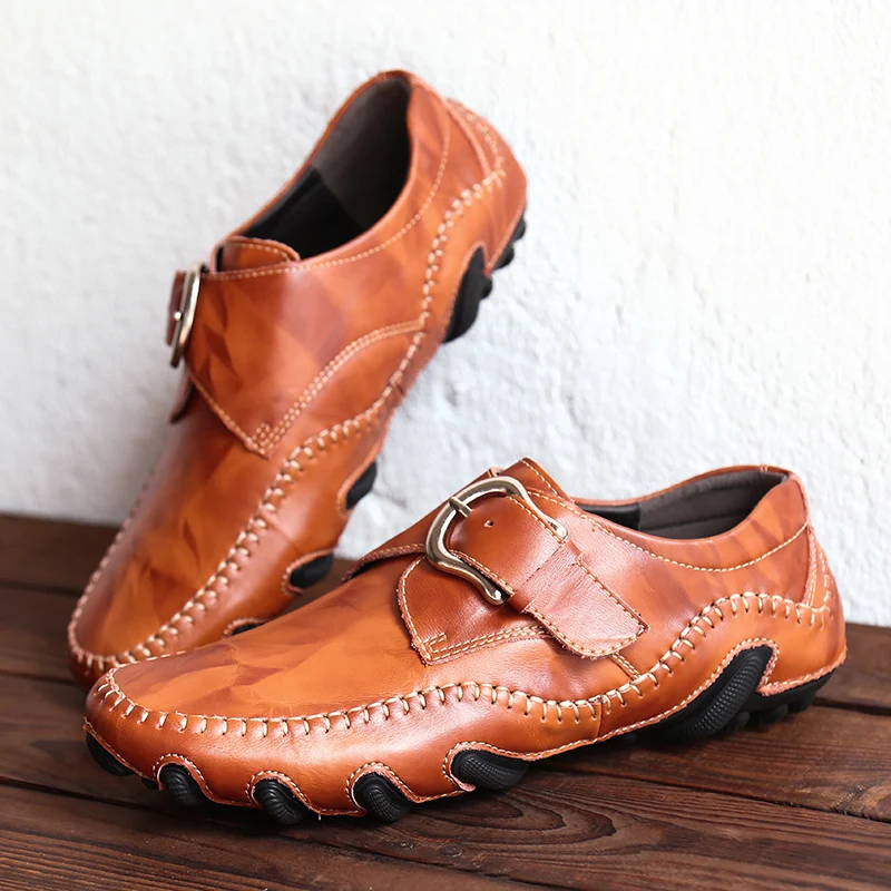 

Мужские деловые туфли, коричневые кожаные туфли для вождения, дышащие повседневные деловые туфли на плоской подошве, для весны и осени, 2021