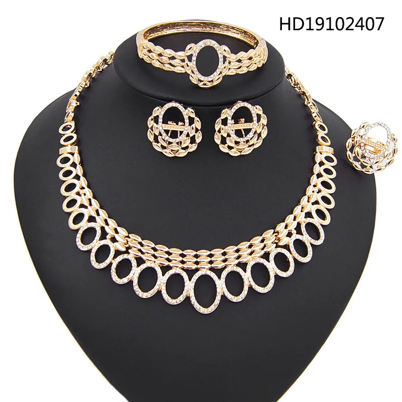 

Yulaili 2019 New Fashion African Party Nigerian Wedding Bridal Jewelry Sets for Women Zinc Alloy Necklace Earrings Bracelet Ring