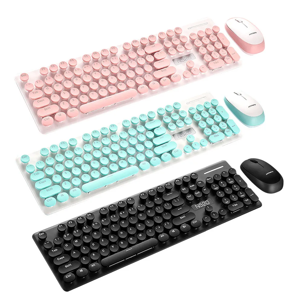 

Elisona Retro Typewriter Style Wireless 104 Keys Keyboard Keypad Key Board Pad with Cute Mouse Mice for PC Desktop Laptop Office