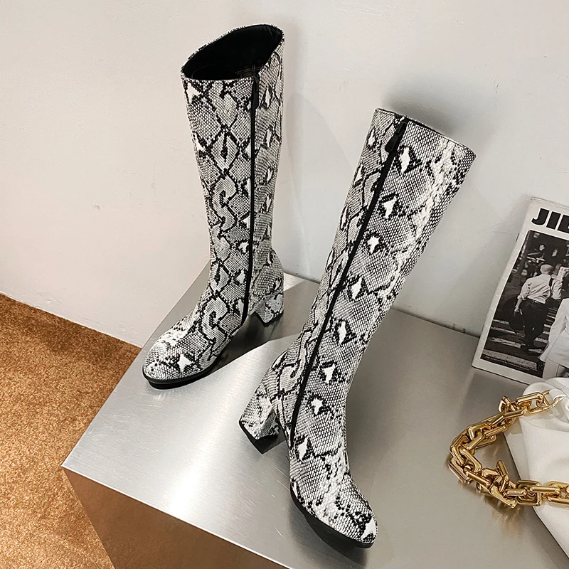 2020 Women knee high Boots Print High Heels Ladies Shoes Woman Party Dancing Pumps Basic microfiber Leather size 35 39 43 | Обувь