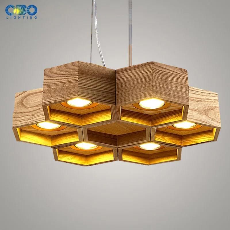 

Wood Honeycomb LED Modern Pendant Lamp Indoor Dining Room Foyer Home Adornment Pendant Light 110-240V Free Shipping