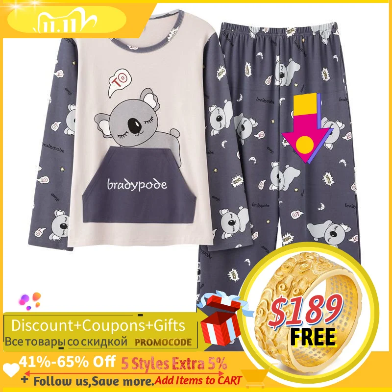 

Весенне-осенняя женская пижама для сна, пижама с длинным рукавом для девочек, пижама с мультяшным рисунком, хлопковая одежда для сна, Размер...