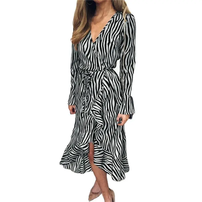 Летние длинные платья 2021 женская обувь с принтом Зебра пляжное шифоновое платье
