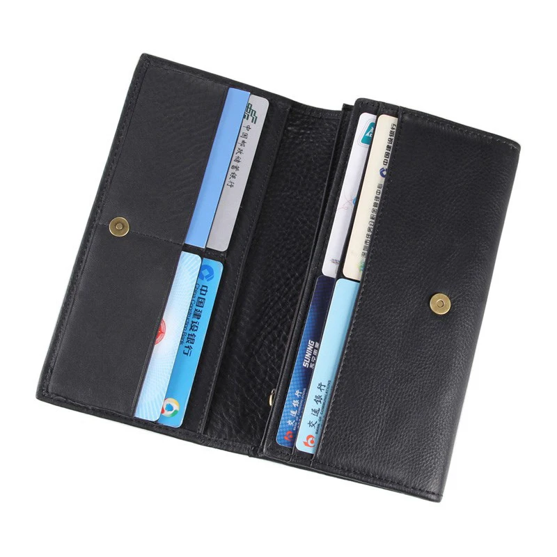 

New Men Purse Long Purse Large Capacity Black Wallets Leather