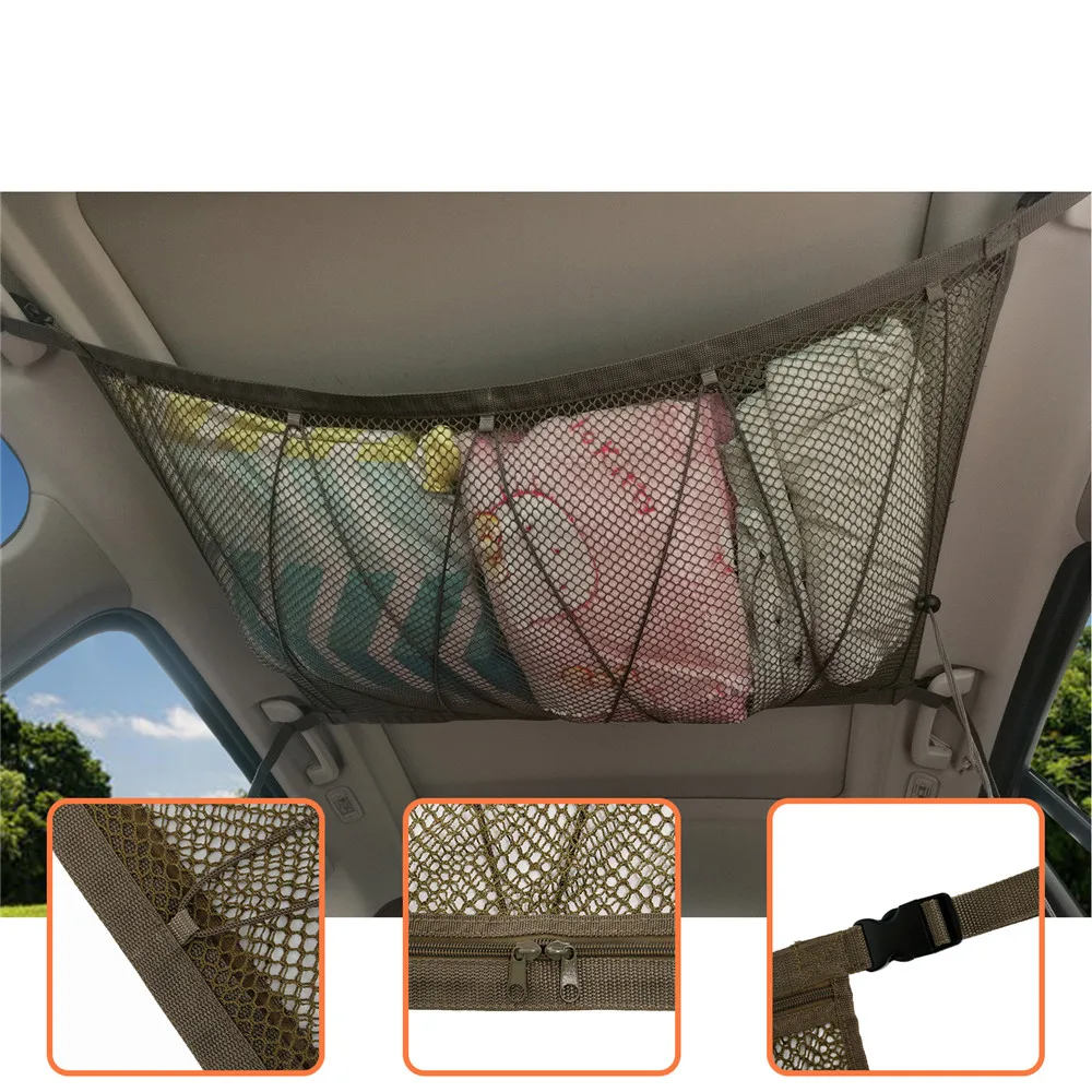 

Portable Car Ceiling Storage Net Pocket Roof Interior Cargo Net Bag Car Trunk Storage Pouch Sundries Storage Organizer