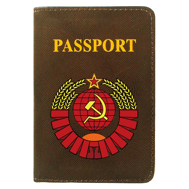 

осђдаѬсвеннй геѬб CCCP Symbol Printing Women Men Passport Cover Pu Leather Travel ID Credit Card Holder Pocket Wallet Bags