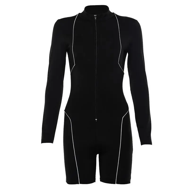 

Solid Color Long Sleeve V-Neck Jumpsuit Women 2020 Summer Casual Bodycon Bodysuit Sport Fitness Bodysuit