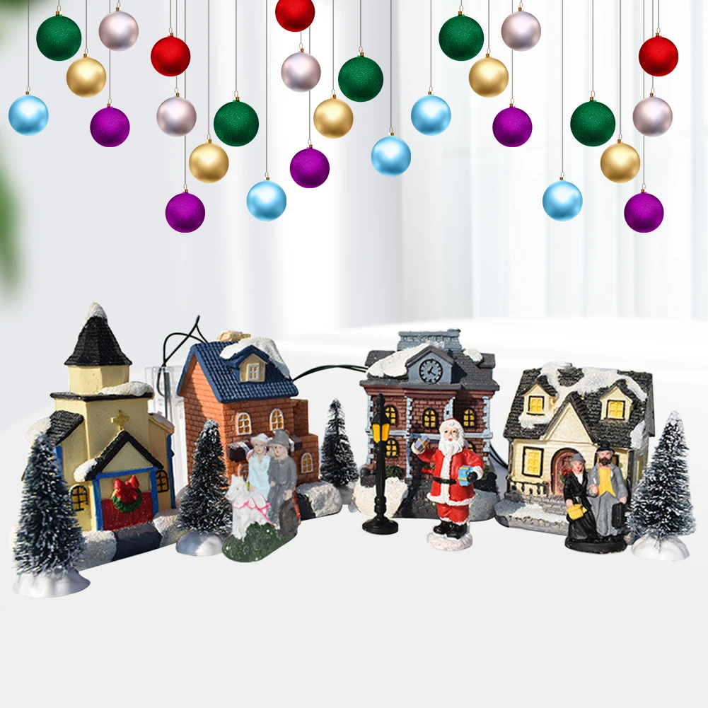 

Home Decor Battery Powered Festival Bedroom Living Room Holiday Kids Toy DIY Christmas Cabin Ornament Set Party Gifts Resin