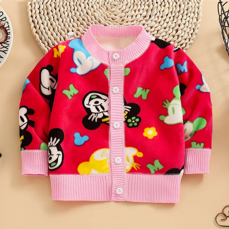 red mickey Г. Весенне-осенние хлопковые свитера для мальчиков, теплая одежда для маленьких мальчиков Повседневный вязаный кардиган для детей от 0 до 2 лет, свитера детский тройник для девочек - Цвет: red mickey