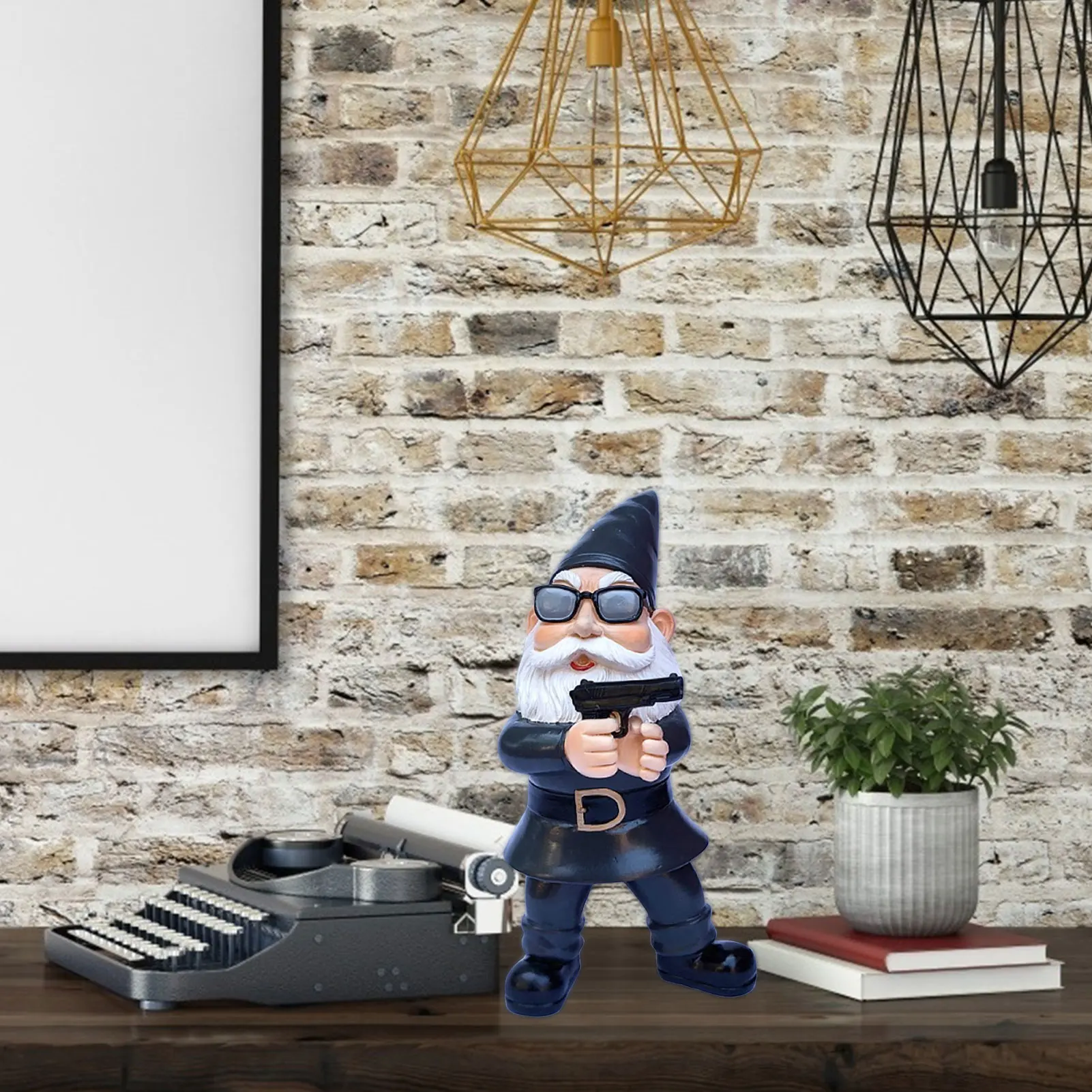 

Outdoor Garden Gnome with Black Suit Statue Gangster-like Resin Waterproof for Home Office Garden Decoration Ornament