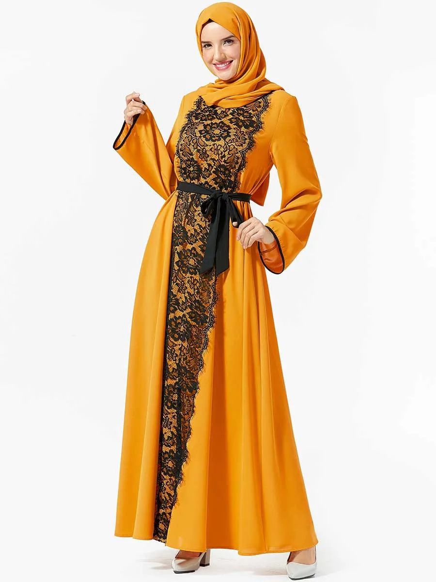 Мусульманское платье Abaya женское кружевное арабское свободное кимоно кафтан Elbise