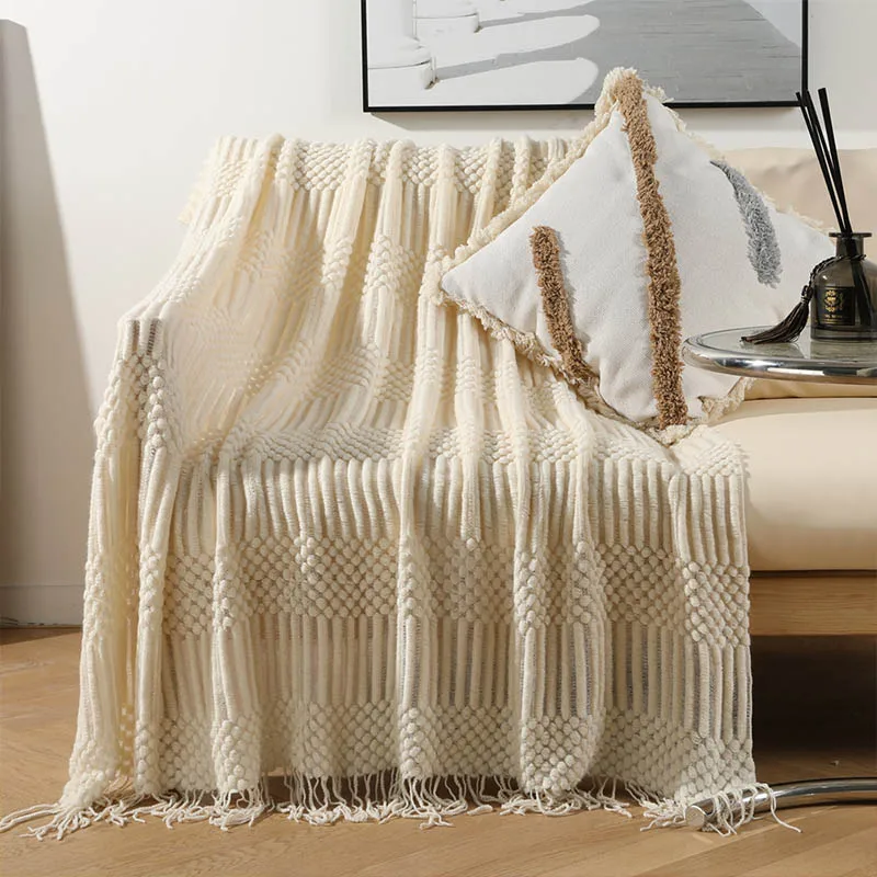 

Knitted Blanket Soild Color Sofa Throw Blanket With Tassels Nordic Travel Soft Warm Blankets Bed Decorative Home Textiles