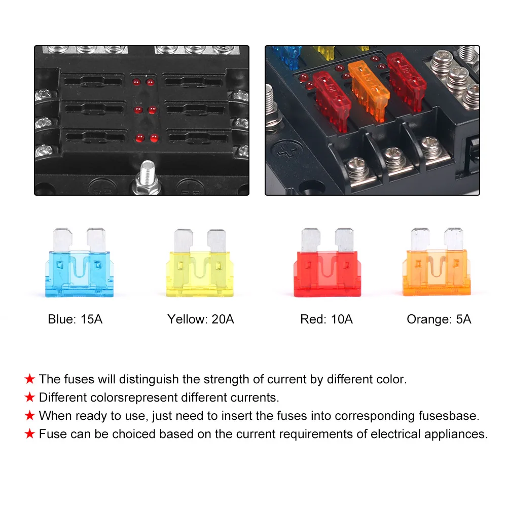 6-Way or 12-Way Car Boat Blade Fuse Box Block Holder LED Indicator 12V 32V Auto Marine Waterproof Power Distribution Panel Board images - 6