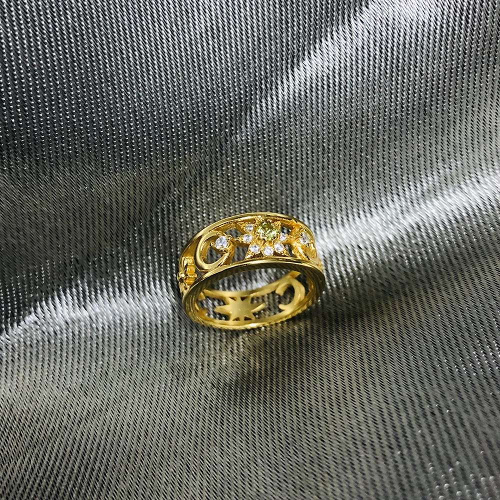 Женское кольцо LAMOON с Луной и солнцем 100% натуральный Зеленый Перидот желтое