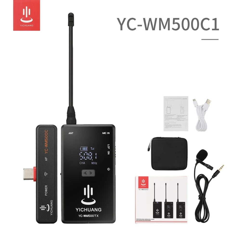 YC-WM500 20-канальный беспроводной петличный микрофон UHF для ноутбука планшета