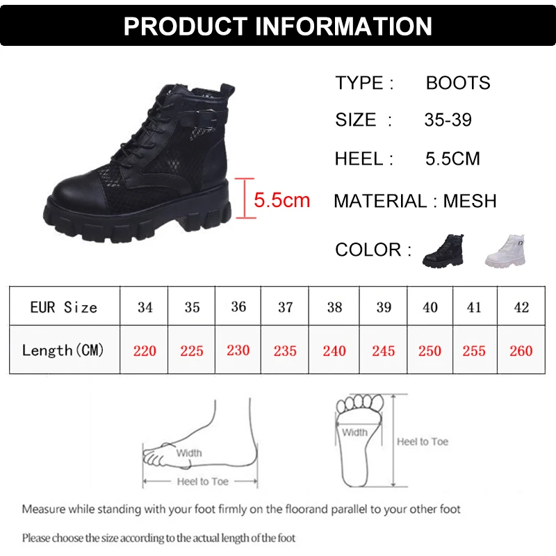 Rimocy Classic Women Thick Bottom Black Mesh Summer Boots Round Toe Zipper Lace Up Platform Shoes Woman High Heels Ankle Botas