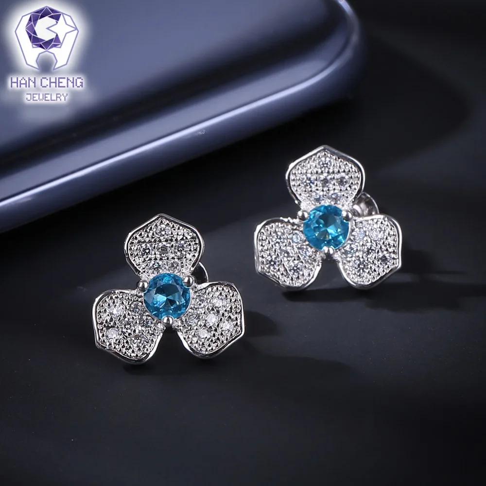 HanCheng новые модные роскошные серьги-гвоздики в виде цветка клевера из циркония