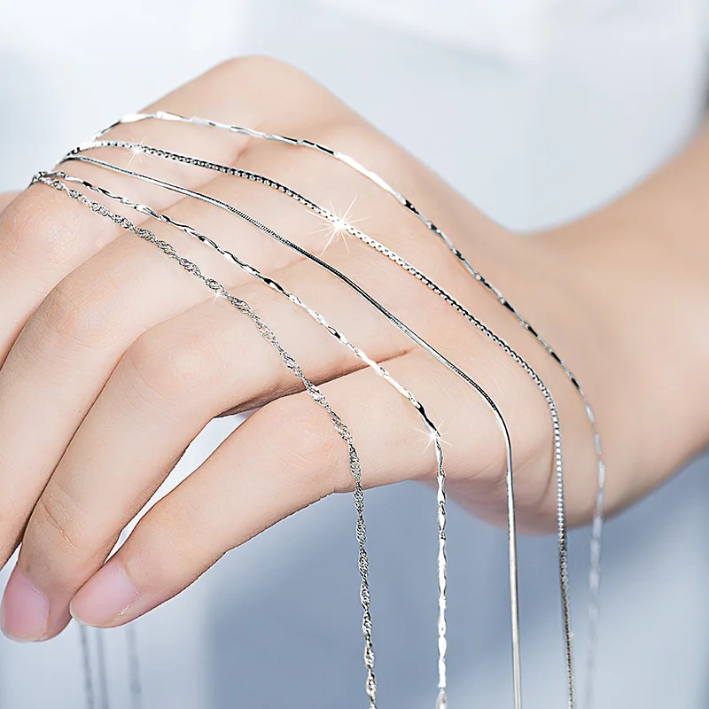 Женское ожерелье из серебра 925 пробы тонкая цепочка змейка|Колье| |