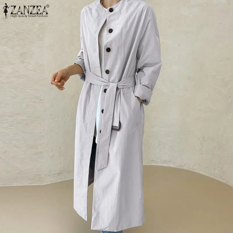 

Autumn Long Sleeve Buttons Down Jackets ZANZEA Elegant Women Long Trench Fashion Office Work Windbreaker Casual Thin Coats Belt
