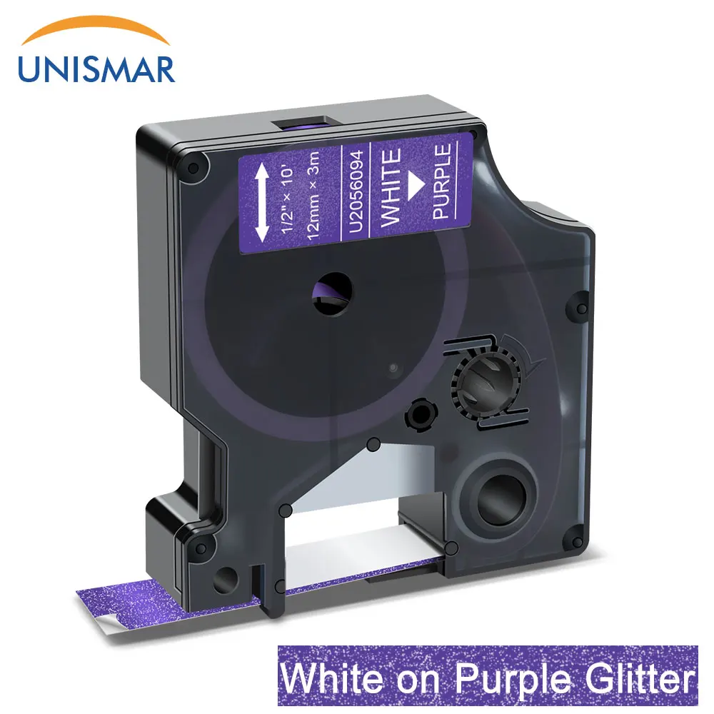 

Unismar 12mm Label Tape for Dymo D1 2056094 White on Purple Glitter Label Maker Compatible for Dymo LabelManager 280 160 Printer