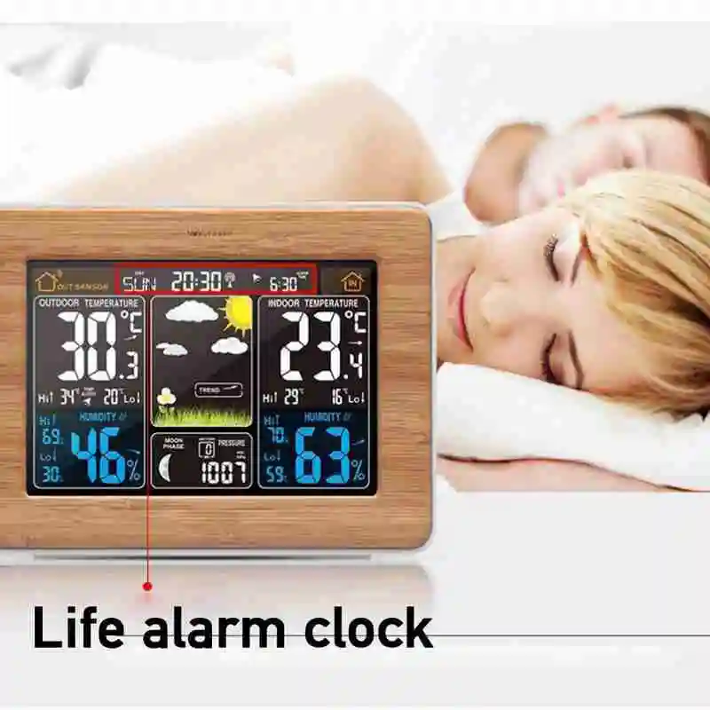 

Black USB Wireless Perpetual Calendar Weather Clock Weather Clock Color Forecast Electronic Screen Multifunctional Alarm Z9Z1