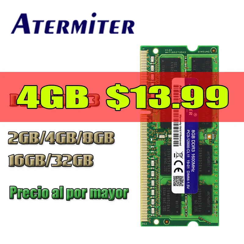 Atermiter DDR3 ноутбук DDR4 8 ГБ 4 16 память 1333 2400 2666 2133 204pin Sodimm ОЗУ PC3 PC3L планшет плакат
