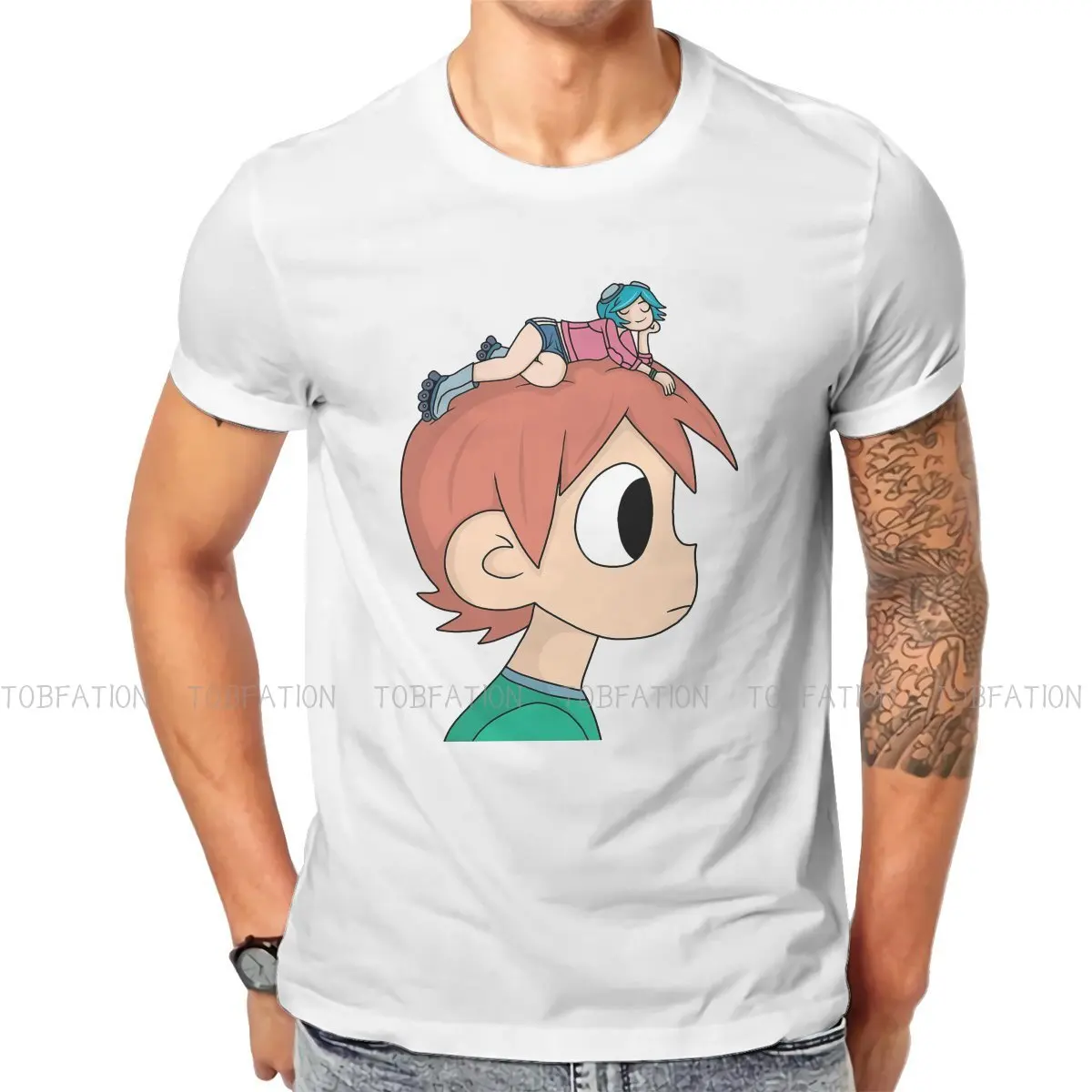 

Scott Pilgrim VS The World Game On the Top of the head T Shirt Classic Homme High Quality Tshirt Large Crewneck Men Clothes