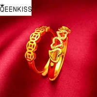 qeenkiss rg572 fine jewelry wholesale fashion woman girl bride birthday wedding gift vintage heart coin 24kt gold resizable ring