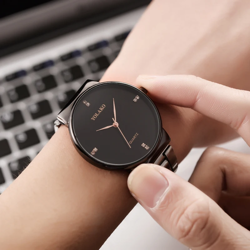 Высококлассные женские кварцевые часы из нержавеющей стали простые