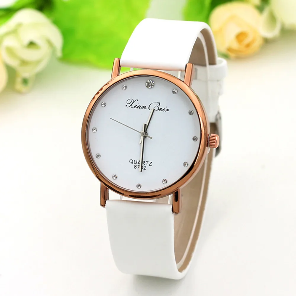 

Fashion Women Diamond Leatheroid Band Round Dial Quartz Wristwatch Women Men Watch Luxury Quartz Braceletes Stainless Steel Clok