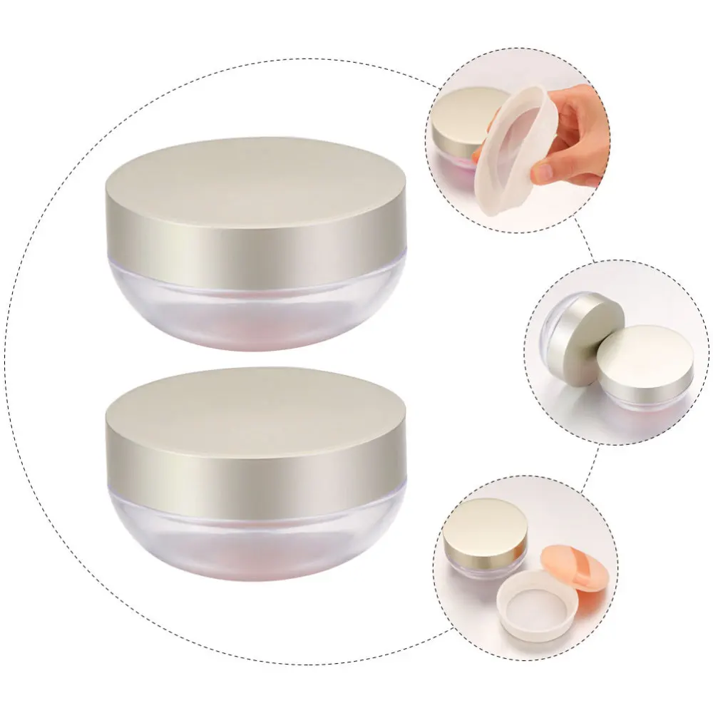 

2Pcs Empty Loose Powder Case Compact Container Reusable Powder Boxes with Puffs