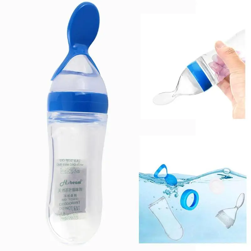 

Newborn Baby Squeezing Feeding Bottle Silicone Training Rice Cereal Feeder Tools Tableware Supplement Food Spoon Safe Infan O4X7