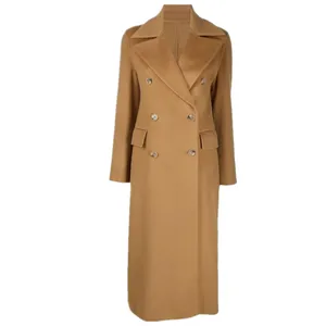 Женское осенне-зимнее двубортное кашемировое пальто, женское прямое повседневное длинное шерстяное пальто с большими лацканами