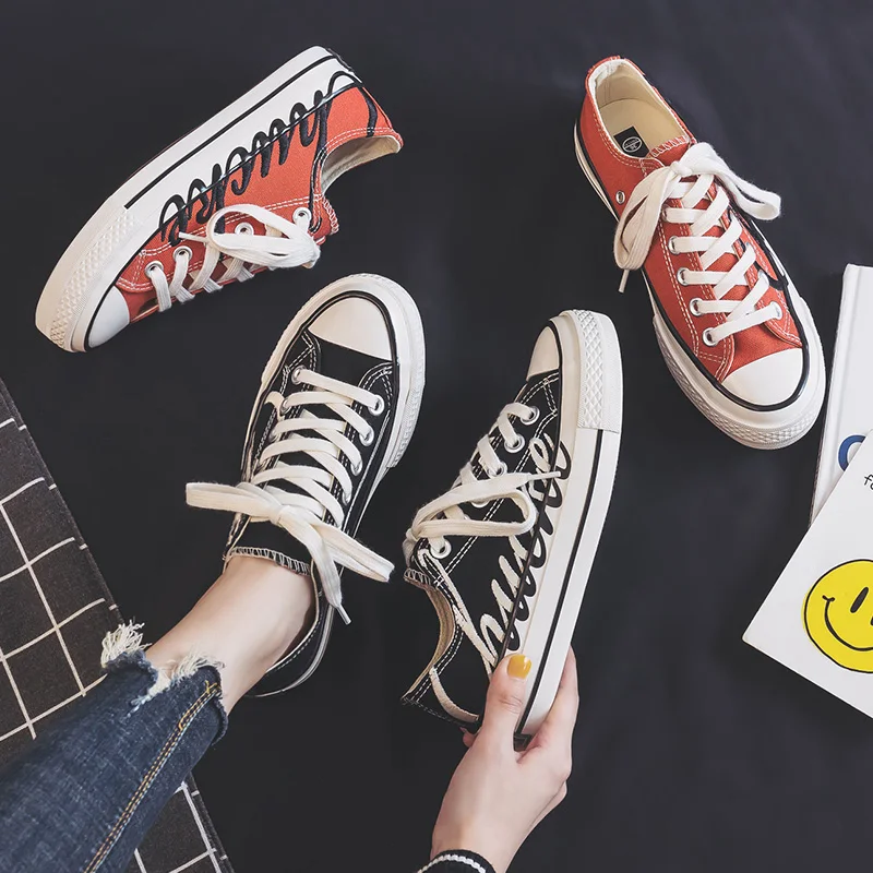 

2021 Spring New Canvas Women's Shoes Stitching Embroidery Fashion Casual Shoes Low Top Lace Up Sports Shoes