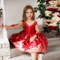 red lace new princess flower girl dress baby kids wedding first comunion party costumes vestido comunions custom made