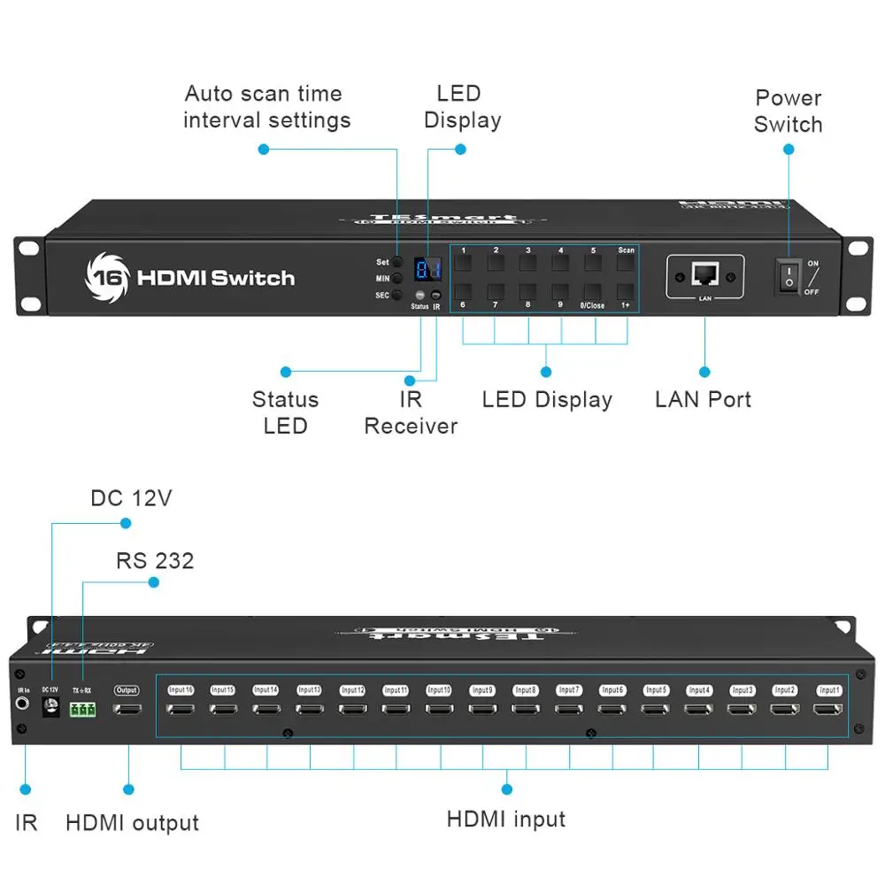 16 портов s HDMI переключатель для крепления на стойке Видео Аудио разделитель в 1